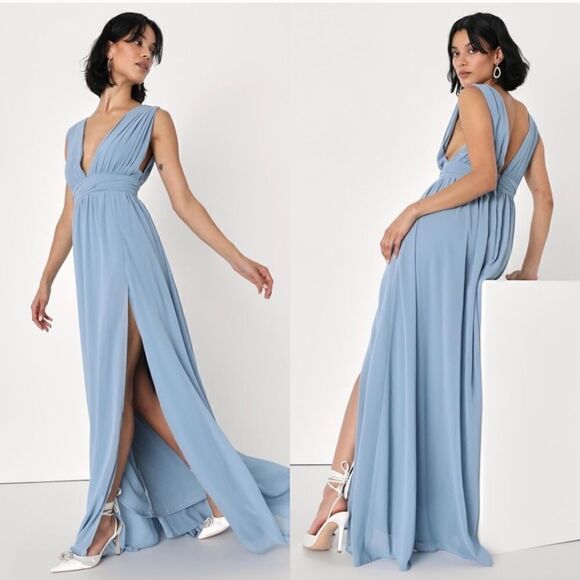 Lulu's Heavenly Hughes Maxi Dress-Light Blue - Picture 1 of 11